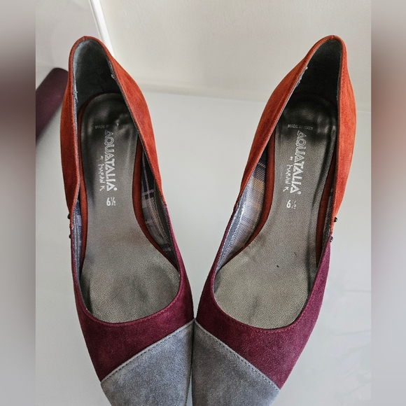 Aquatalia by Marvin K. Suede Burgundy Orange Grey Pumps US 6.5 - Picture 7 of 7